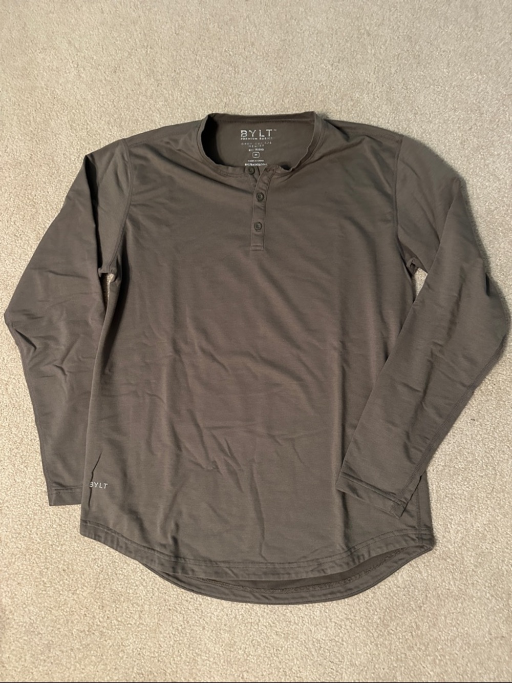 BYLT Basics Men’s Long Sleeve Henley in Charcoal Gray